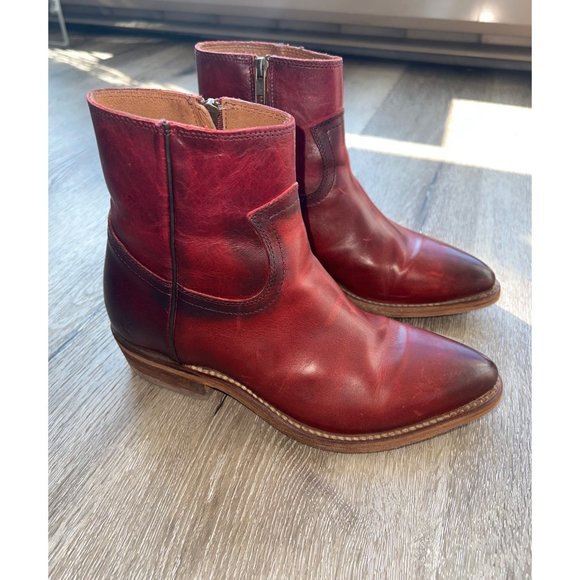 Frye Shoes - Frye Billy inside zip leather bootie boots ankle red burgundy women’s size 7.5 B